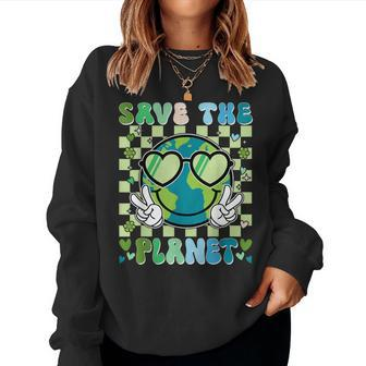 Save The Planet Smile Face Boy Girl Teacher Earth Day Women Sweatshirt - Seseable