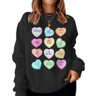 Teacher Valentines Day Teach Heart Candy T Women Sweatshirt | Mazezy