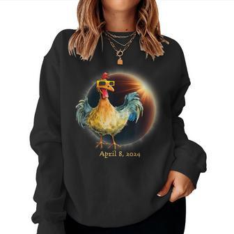 Total Solar Eclipse Chicken Wearing Eclipse Glasses Women Sweatshirt - Seseable
