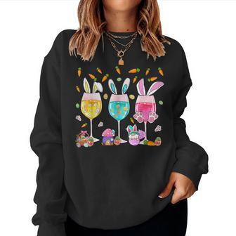 Wine Glasses Bunny With Egg Basket Spring Easter Women Women Sweatshirt - Seseable