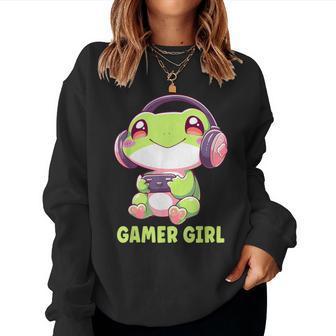 Gamer Girl Frog Gaming Kawaii Anime Gamer Frog Girls Women Women Sweatshirt - Monsterry AU