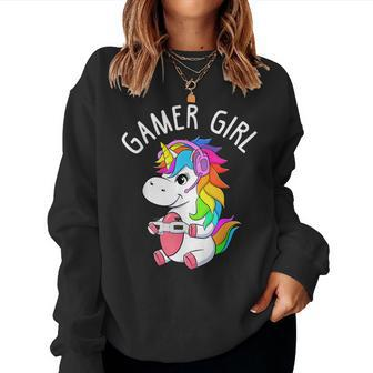 Gamer Girl Gaming Unicorn Cute Video Game Girls Women Sweatshirt - Thegiftio UK