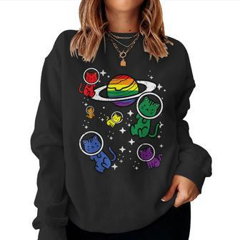 Gay Cats In Space Rainbow Pride Month Lgbtq Ally Girls Women Sweatshirt - Monsterry
