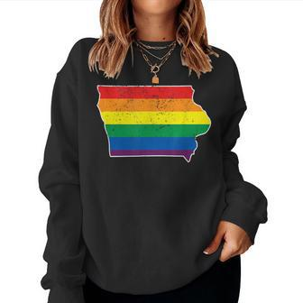 Gay Pride Flag Iowa Map Rainbow Stripes Women Sweatshirt - Monsterry AU