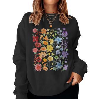 Gay Pride Subtle Wildflowers Lgbtq Month Rainbow Flowers Women Sweatshirt - Monsterry