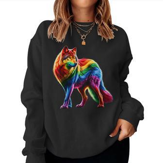 Gay Wolf Pride Lgbtq Rainbow Women Sweatshirt - Monsterry