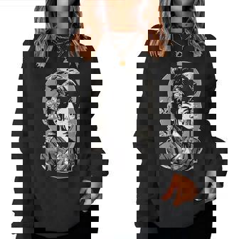 Geisha Portrait Bande Dessinée Dessin De Manga Japonais Geisha Avec Col En V Women Sweatshirt - Cadeauxyz