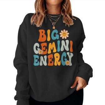 Gemini Big Energy Retro Smile Flower Zodiac Birthday Women Women Sweatshirt - Monsterry CA