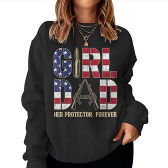 Girl Dad Her Protector Forever Father Of Girls Vintage Women Sweatshirt - Monsterry