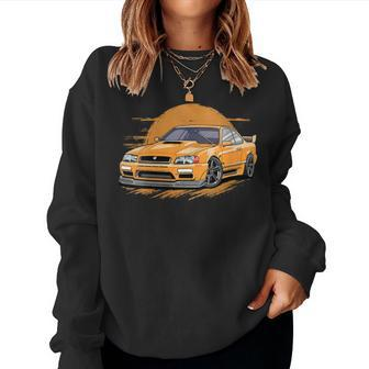 Girl Jdm Japanese Drift Car Vintage Sunset Graphic Night Women Sweatshirt - Monsterry