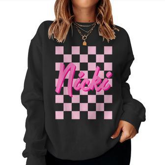 Girl Retro Nicki First Name Personalized Groovy Birthday Women Sweatshirt | Mazezy