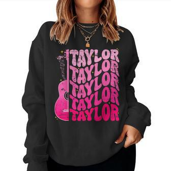 Girl Retro Taylor First Name Personalized Groovy 80'S Pink Women Sweatshirt | Mazezy