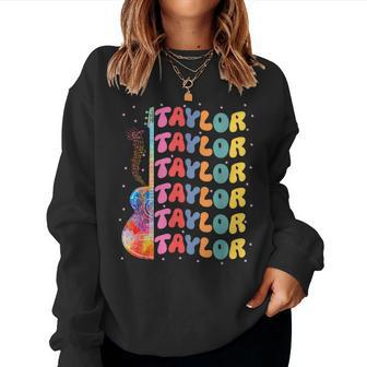 Girl Retro Taylor First Name Personalized Groovy 80'S Pink Women Sweatshirt - Monsterry DE