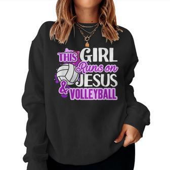 This Girl Runs On Jesus And Volleyball Christian Squad Women Sweatshirt - Monsterry