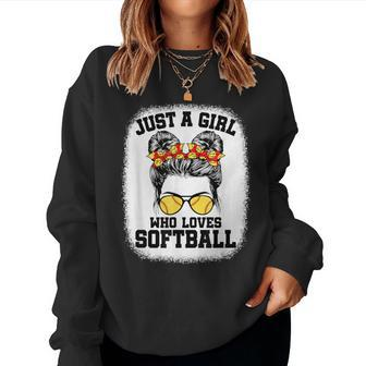 Girls Softball Fan Player Messy Bun Softball Lover Women Sweatshirt - Seseable
