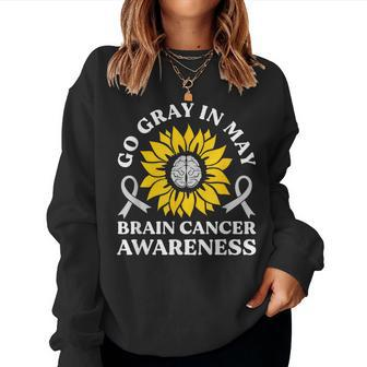 Go Gray In May Brain Cancer Awareness Sunflower Women Sweatshirt - Seseable