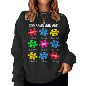 God Says You Are Bible Verses Christian Autism Awareness Women Sweatshirt - Monsterry DE