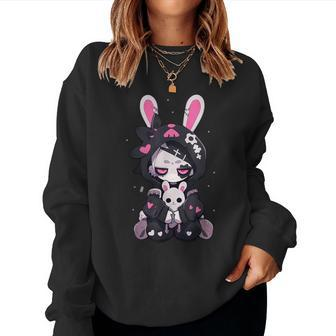 Goth Bunny Anime Girl Cute E-Girl Gothic Outfit Grunge Women Sweatshirt - Seseable