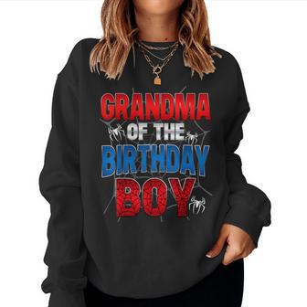 Grandma Of The Birthday Boy Matching Family Spider Web Women Sweatshirt - Monsterry