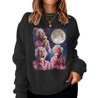 Grandma Howling Moon Grandma Licking Ice Cream Women Sweatshirt - Monsterry