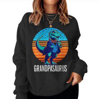 Grandpasaurus Retro Dinosaur Father's Day Trex Little Son Women Sweatshirt - Monsterry