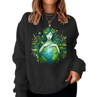 Green Mother Earth Day Gaia Save Our Planet Hippie Women Sweatshirt - Seseable