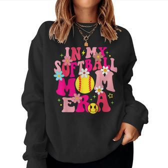 Groovy In My Softball Mom Era Life Game Day Vibes Mama Pink Women Sweatshirt - Monsterry UK