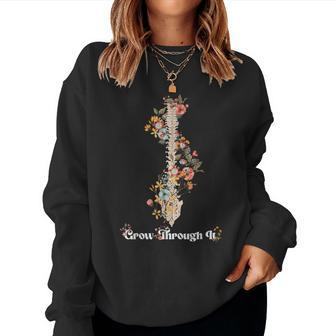 Grow Through It Floral Spine Positive Mental Health Warrior Women Sweatshirt - Monsterry CA