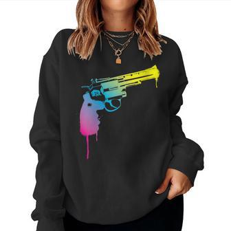 Gun Dripping Rainbow Graffiti Paint Artist Revolver Women Sweatshirt - Monsterry CA