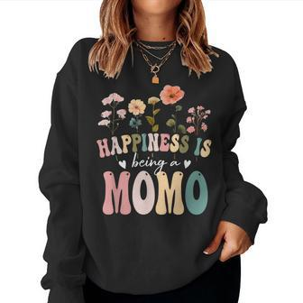 Happiness Is Being A Momo Floral Momo Mother's Day Women Sweatshirt | Mazezy