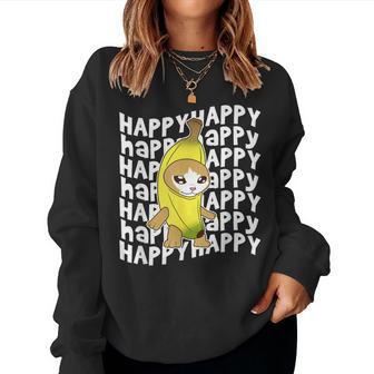 Happy Banana Cat Meme Bananacat Happy Kitty Cat Lovers Meme Women Sweatshirt - Thegiftio UK