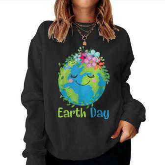 Happy Earth Day 2024 Cute Earth With Floral Earth Day Women Sweatshirt | Mazezy AU