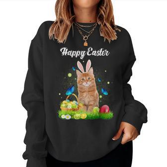 Happy Easter Day Bunny Cat Eggs Basket Cat Lover Women Sweatshirt - Monsterry