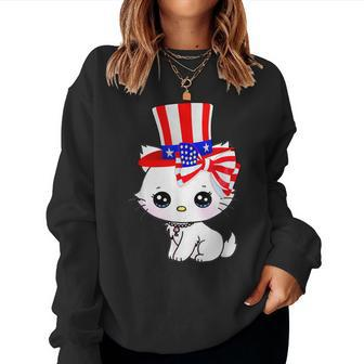 Happy July 4Th Usa Flag Cat Dad-Dy Mom-My Boy Girl Women Sweatshirt - Monsterry DE