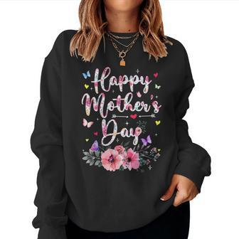 Happy Mother's Day With Floral Graphic Cute Women Sweatshirt - Seseable