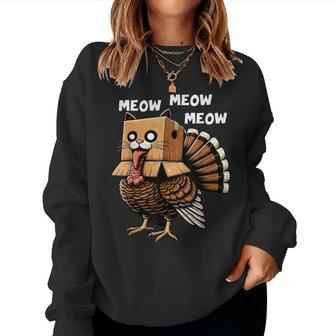 Happy Thanksgiving Turkey Fake Cat Lover Kid Women Sweatshirt - Monsterry