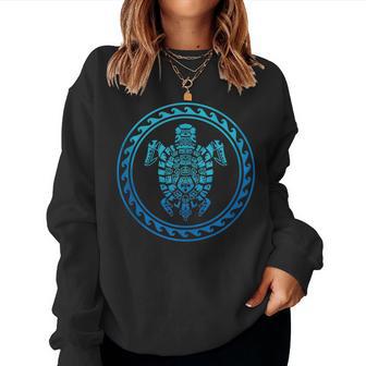 Hawaiian Tribal Sea Turtle Polynesian Symbol Women Sweatshirt - Monsterry