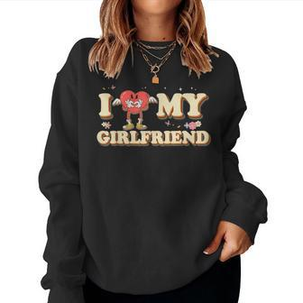 I Heart My Girlfriend Love Valentine Groovy Couple Boyfriend Women Sweatshirt - Monsterry