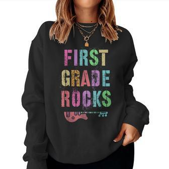 Hello 1St Grade Rocks Teacher Team First Gr Vibes Rockstar Women Sweatshirt - Thegiftio UK