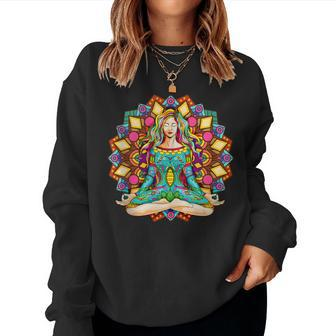Hippie Yoga Girl Meditator Colorful Mandala Namaste Yogi Zen Women Sweatshirt - Monsterry AU
