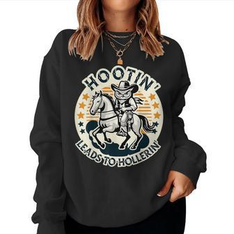 Hootin' Leads To Hollerin' Country Western Owl Rider Women Sweatshirt | Mazezy