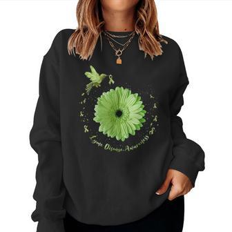 Hummingbird Sunflower Green Ribbon Lyme Disease Awareness Women Sweatshirt - Monsterry