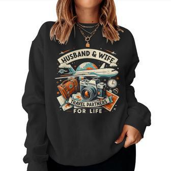 Husband & Wife Travel Partners For Life Family Couple Trip Women Sweatshirt - Thegiftio UK