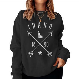 Idaho Retro Vintage Home State Map Distressed Arrows Women Sweatshirt - Monsterry AU