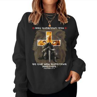 Iron Sharpens Iron Christian Scripture Crosses Lion Graphic Women Sweatshirt - Monsterry CA