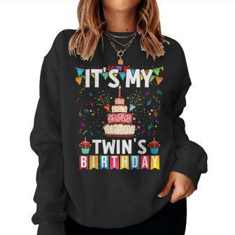 It's My Twin's Birthday Twins Matching Birthday Mom Dad Women Sweatshirt - Monsterry UK