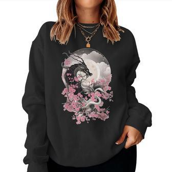 Japanese Dragon & Cherry Blossom & Full Moon Asian Women Sweatshirt | Mazezy AU