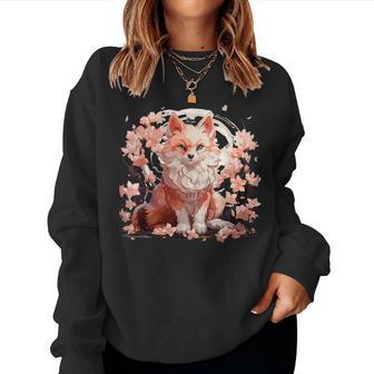 Japanese Fox Cherry Blossom Flower Sakura Trees Kawaii Anime Women Sweatshirt - Monsterry AU