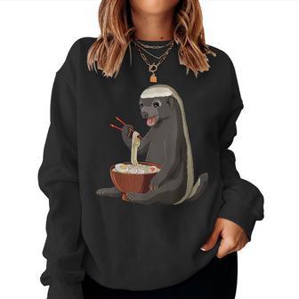 Japanese Noodles Kawaii Ramen Bowl Honey Badger Women Sweatshirt - Monsterry