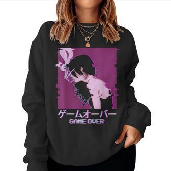 Japanese Vaporwave Sad Anime Girl Game Over Aesthetic Women Sweatshirt - Monsterry CA